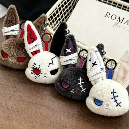 Halloween Gothic Bunny Plush Keychain RabbitBag Charm with Bandage Desian Kawaii Key Ring Pendant Car Bag Ornament Gift