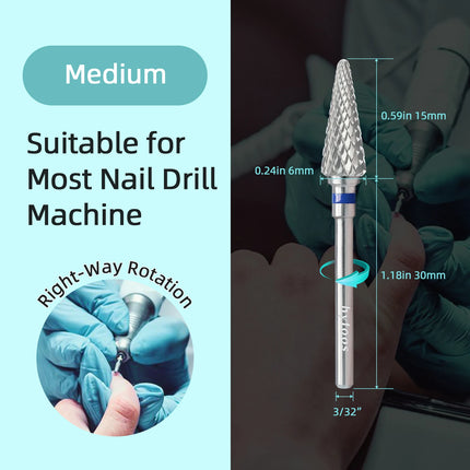 HYTOOS Perfect Cone Cuticle Bit 3/32 Carbide Nail Drill Bits Milling Cutter for Manicure Electric Drills Nails Accessories Tool