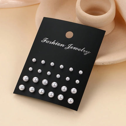 12Pairs Elegant Imitation Pearl Stud Earrings Simple Ball Bead Earring Set Women's Charming Wedding Party Bridal Jewelry