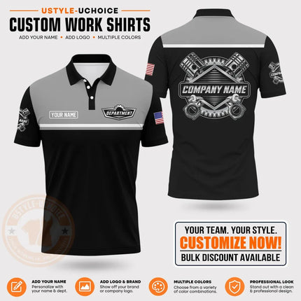 Custom Mechanic Work Pattern Polo Shirt Personalized Name Logo Uniform With Piston Print For Men Women Casual Quick Drying Tees