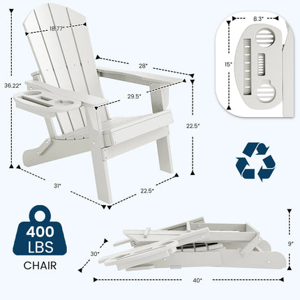 FOOWIN 1/2pcs Folding Adirondack Chair Weather Resistant HDPE Plastic Cup Holder Outdoor Patio Garden Fire Pit Deck Lawn