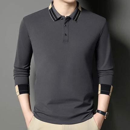 New Men's Business Casual Long Sleeved Shirt Solid Color Polo Shirt Fashionable Breathable Comfortable Versatile Top