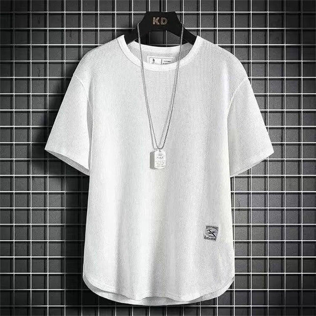 Herren T-Shirts aus schwarzem Waffelstoff, weiße, blaue T-Shirts, lässige T-Shirts, übergroße Oberteile, hochwertige Unisex-Kurzarm-T-Shirts, Herrenbekleidung 2024