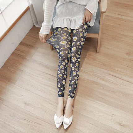 Summer Thin Mesh Fashion Printing Women Leggings Cool Breathable Stretch Lolita Hottie Sexy Slimming Gauze Cropped Pants