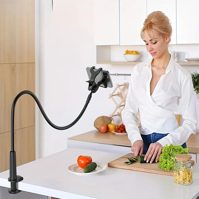 Lazy Bedside DesktopMobile Phone Clamp Bracket Flexible Long Arm Gooseneck Lazy Person Bracket With Handle - product image fr