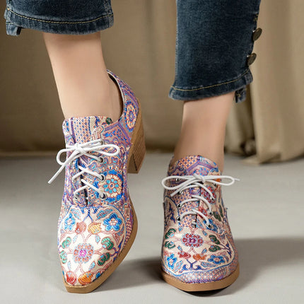 Ethnic Ladies Boots Spring Winter Embroidery Boots Pointed-toe Platform Shoes Ladies Fashion Ankle Boots Women Botas De Mujer
