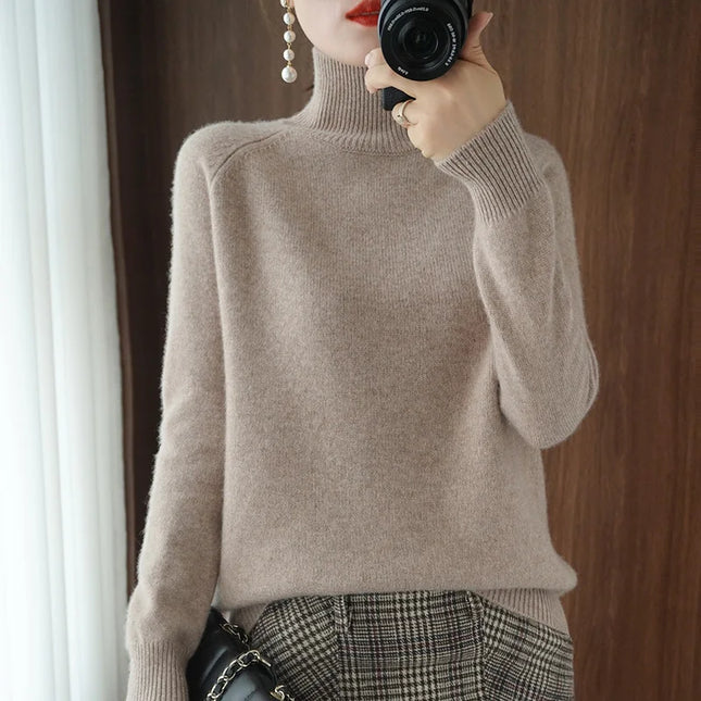 Basic Autumn Winter Merino Wool Sweater Mock Neck Cashmere Pullover Solid Color Soft Long Sleeve Basic