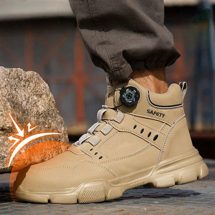 Men Steel Toe Safety Work Boots Anti-smash Puncture Proof Kevlar Midsole Waterproof Lightweight Industrial Shoes Rotary Buckle