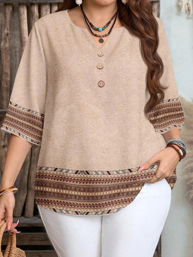 Camisa de manga corta informal con botones delanteros y estampado retro nuevo de primavera/verano/otoño para mujer de talla grande, atuendo esencial de verano