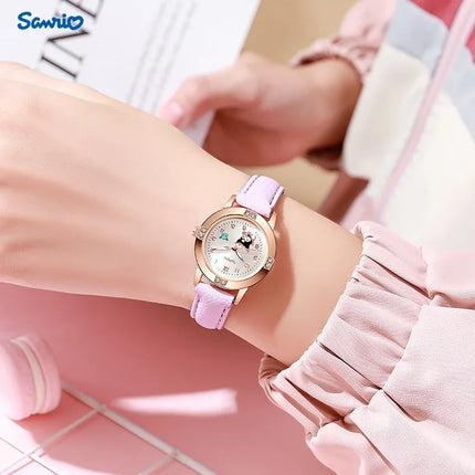 Sanrio Girls' Quartz Watch – Cute Crystal-Decorated Wristwatch with Adjustable Metal Strap, Soft Colors, Perfect Birthday Gift