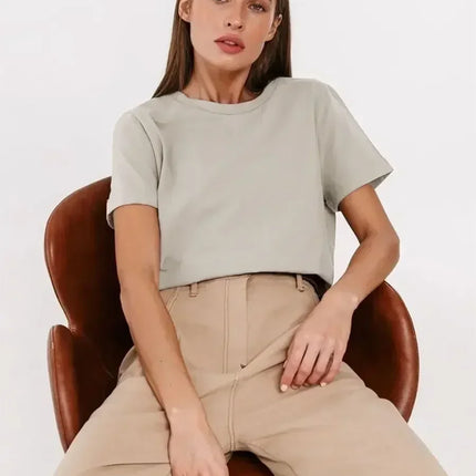 Summer 100% Cotton T-shirt Bottoming Basic Fashionable Solid Short Sleeve Loose Tops Shirts 230g/㎡ Tops