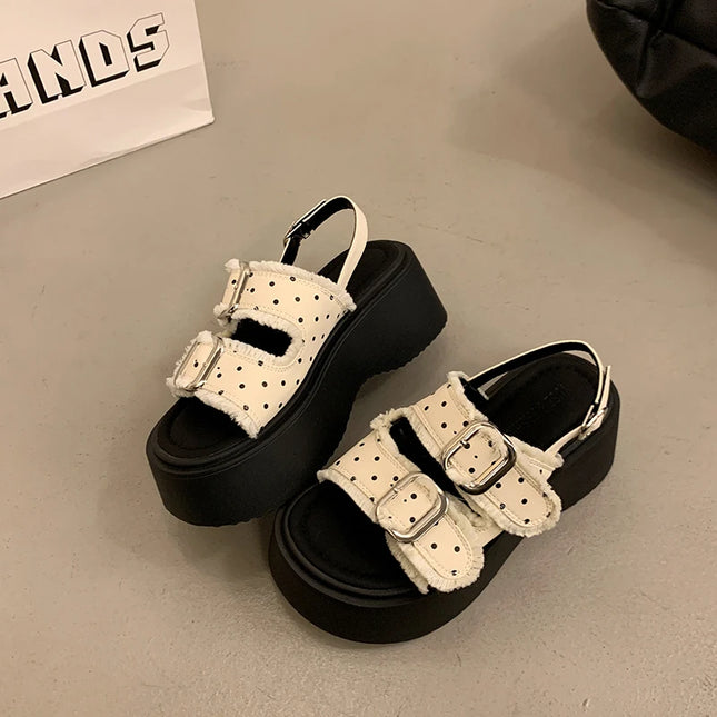 Platform Heightened Sandals Women 2026 New French Polka Dot Casual Open Toe Sandals