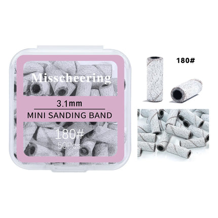 50Pc 3.1mm Mini Nail Sanding Bands 120# 80# 240# Cuticle Polishing Sand Ring Stainless Steel Nail Drill Bit Gel Remove Tools Set