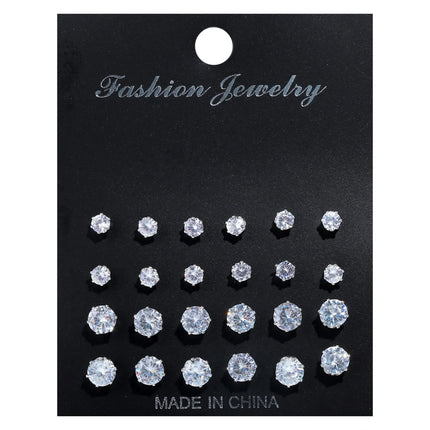 12 Pair/Lot White Shiny Wedding Stud Earrings Set for Women Men Cubic zircon Jewelry Accessories Minimalist Earring Jewelry Gift
