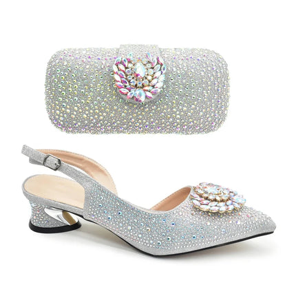 New Design African Women Matching Shoes and Bag Set Decorated with Rhinestone Luxery Shoes Women Wedding Shoes for Women Bride