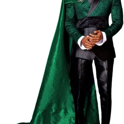 Customized Black Jacquard Shawl Lapel Jacket Pant Cape Groom Wedding Tuxedos Luxuly Male Prom Party Blazers Handsome Ropa Hombre