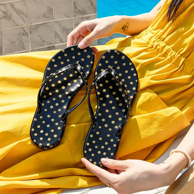 Polka Dot Flip-Flops, Women's Non-Slip Soft-Soled Sandals, Outdoor Beach Vacation Casual Beach Shoes