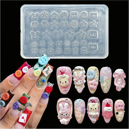 3D Buttons Nail Art Mold Silicone Cute Nail Charms Tool Women DIY Manicure Multi Shapes Button Small Model Resin Buckle Supplies