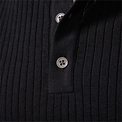 AIOPESON Button Placket Polo Shirt Men Ribbed Stripe Long Sleeve Contemporary Fit Minimalist Autumn Winter Premium Business Top