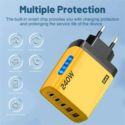 5 Port GaN Fast Charger USB-C PD QC 3.0 USB Phone Charger Adapter For iPhone Samsung Xiaomi Huawei Laptop Tablet - product im