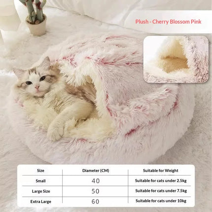 Winter Soft Plush With Cover Round Pet Bed Plush Comforter Nest Shell Cat Nest Semi-Enclosed Cat Nest Cat Dog Sleeping Nest