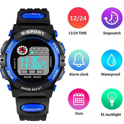 Colorful Light Kids Digital Watch Sport LED Display Luminous Waterproof Silicone Strap Alarm Calendar Stopwatch Student Daily
