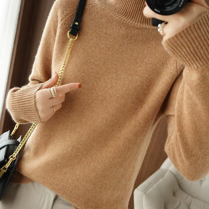 Basic Autumn Winter Merino Wool Sweater Mock Neck Cashmere Pullover Solid Color Soft Long Sleeve Basic