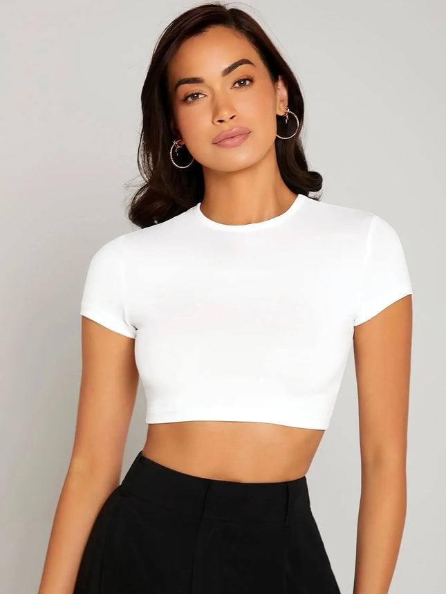 Tight Tops Sexy Crop T-Shirt Summer Woman Short Sleeve Breathable Stretch Soft Females Streetwears - product image 2