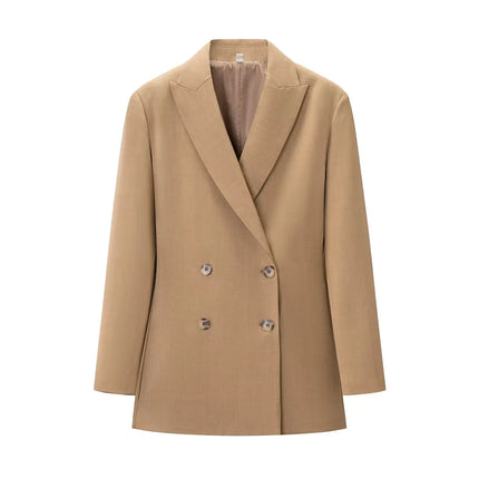 CharmChant Blazers and Suit Sets Khaki Double Breasted Wide Leg Pants Set Peak Lapel Tailored Fit Office Formal Business Suit