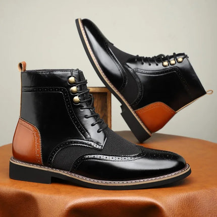 Men's High Top Boots British Style Pointed Leather Boot Fashion Business Dress Boots for Men 2025Casual Ankle Boots Brogue Shoes