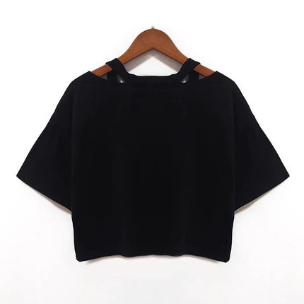 Halloween Skull and Cat Print Cropped T Shirt Sexy Comfortable Women Short Sleeve Crop Tops T-shirt Gothic Vintage Y2k Tees