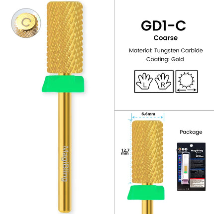 Gold Carbide Nail Drill Bits Milling Cutter Large Barrel Pro Reversed Durable Granding Polishing Tools Accessories 4XC