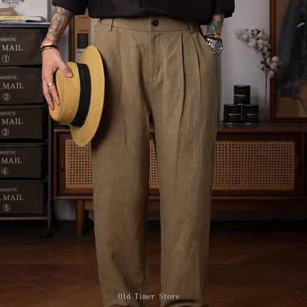 Red Tornado Linen Cotton Casual Pants Summer Men's Lightweight Breathable Leisure Trousers Loose Fit