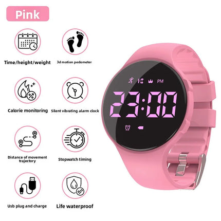 Boys Student Sports Watch, Vibration Silent Alarm, Waterproof Swimming, Pedometer, No APP, Electronic Wristband for Kids Teenage
