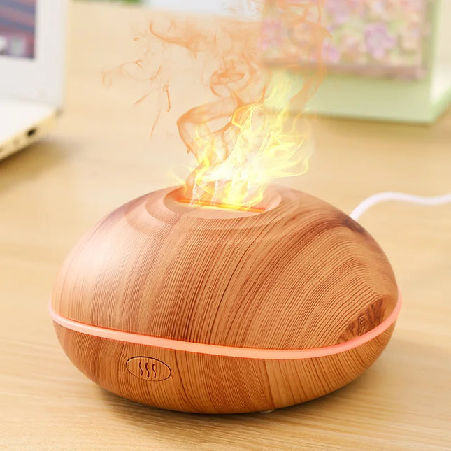 HOMEFISH 200ML Flame Aroma Diffuser with 7 Colors Night Light Portable Wood Grain USB Humidifier Cool Mist Essential Oil Fragran