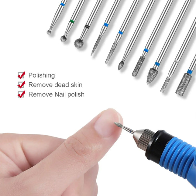 10-Piece Professional Nail Drill Bit Set: Tungsten Carbide Diamond Tips for E-File, Manicure & Pedicure - product image 2