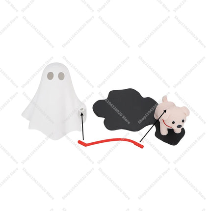 Cute Ghost LED Night Light with Dog Figure - Spooky Desk Lamp, Halloween Decor, Warm Light for Bedroom