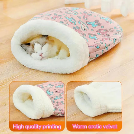 Winter Enclosed Fleece Lined Self Warming Washable Cat Cave Bed Pet Mat Sleeping Bag Indoor Pet Nest Pet Supplies