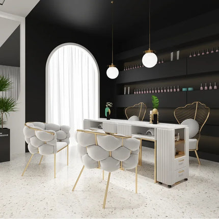 Professional Nail Beauty Salon Furniture Set Luxury Manicure Desk & Chair White Client Table Iron & Metal for Living Room