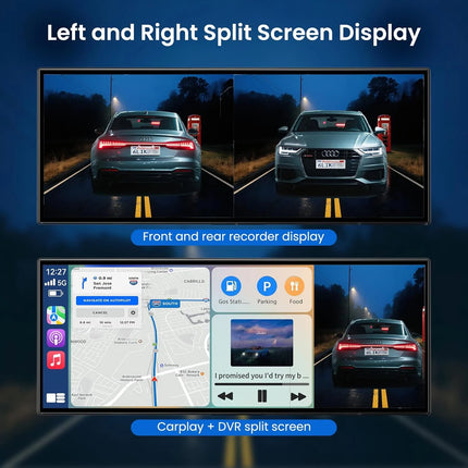 CAIXI Dash Cam 4K 7 10.26 inch Car DVR Wireless Carplay Android Auto GPS Navigation Video Recorder Dashboard Dual Lens Reversing