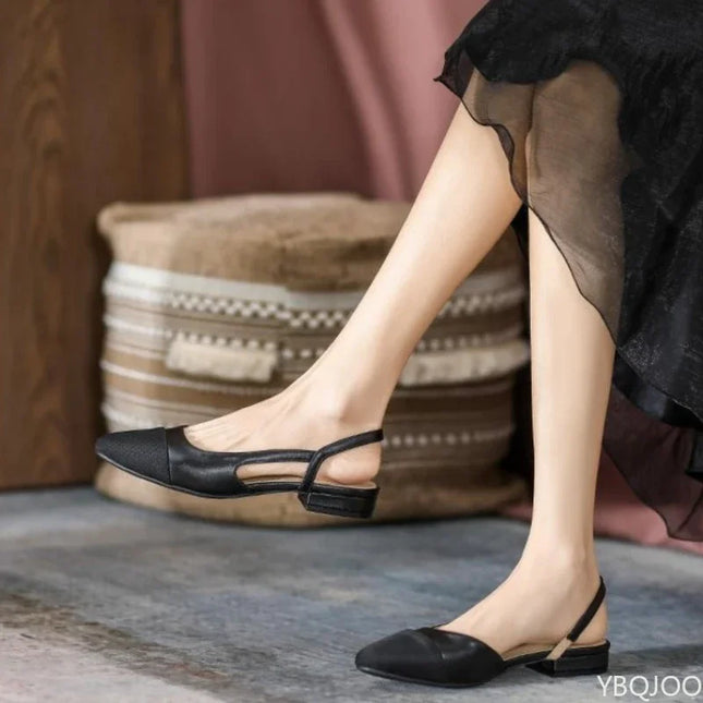 Summer Fashion Color Blocked Flat Bottom Coarse Heel Women's Sandals New Small Fragrant Style Shallow Mouth Low Tailored Shoes