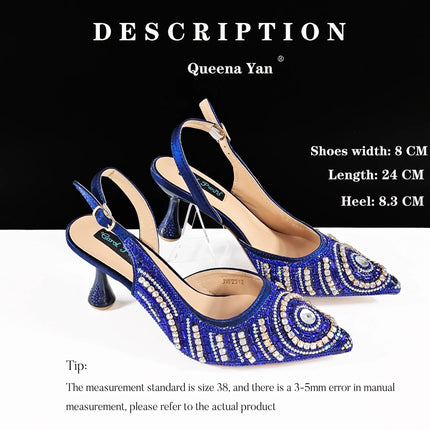 Queena Yan Nigerian Heel Party for Women Silver Color Shoes and Bag Set Rhinestone Handbag Italian Design Wedding INS 2025