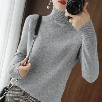 Basic Autumn Winter Merino Wool Sweater Mock Neck Cashmere Pullover Solid Color Soft Long Sleeve Basic