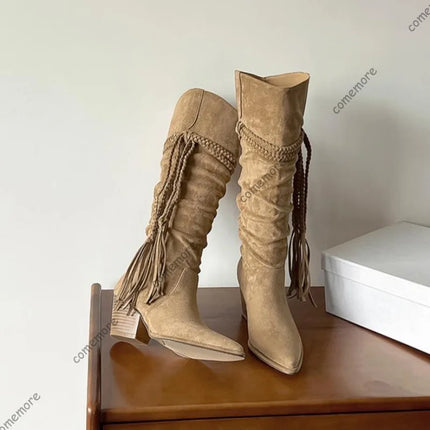 Comemore White Retro Platform Knee High Boots Thick High Heels Shoes for Women Fashion Autumn Stacked Long Knight Botas Female