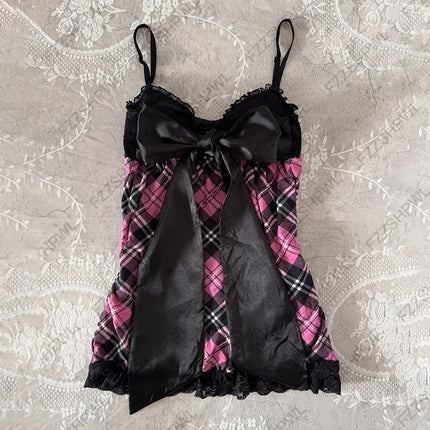 Subculture Rock Gothic Y2k Tank Top Harajuku Grid print Streetwear Vest Fashion Punk Sleeveless Top Unique Crop top Spicy Girls