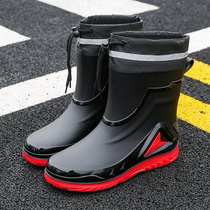 2026 Men's new short tube water boots, waterproof shoes, anti slip thick soled rain boots, outdoor work rain boots