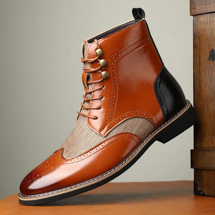 Men's High Top Boots British Style Pointed Leather Boot Fashion Business Dress Boots for Men 2025Casual Ankle Boots Brogue Shoes