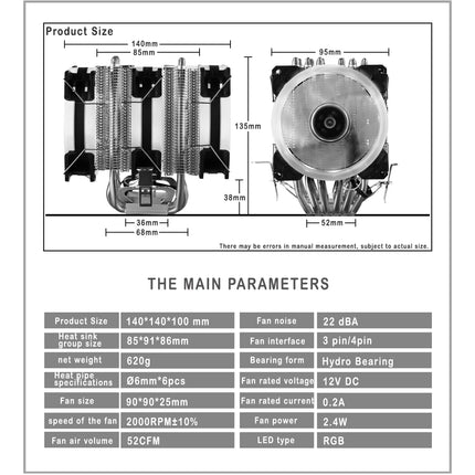x99 Processor Cooler 6 Heat Pipes Cpu Cooler For Intel Lga 2011-V3 1700 1151 AM4 AM3 4PIN PWM IWONGOU Hurricane Air Cooler Cpu