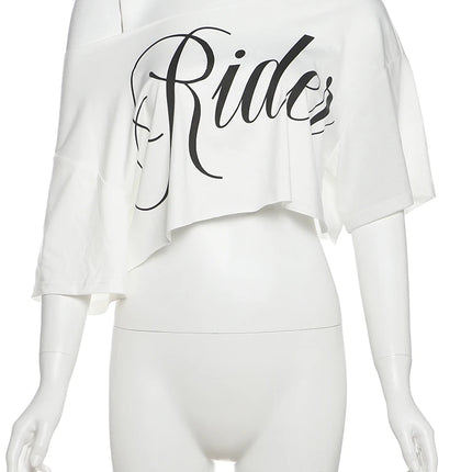 Nibber Loose Letter Print Mini t-Shirt Women Summer Trend Biased Collar Versatile Street Skinny Simple Classic Party Daily Tops