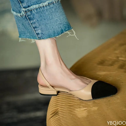 Summer Fashion Color Blocked Flat Bottom Coarse Heel Women's Sandals New Small Fragrant Style Shallow Mouth Low Tailored Shoes